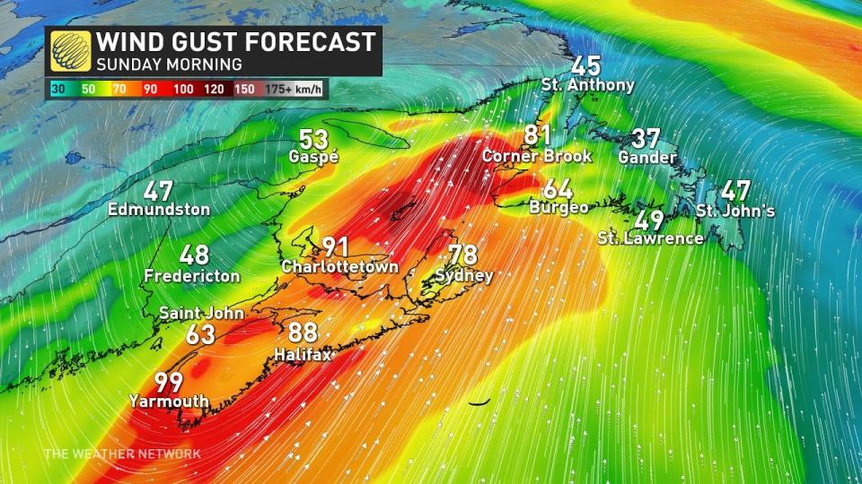 Maritimes wind gusts