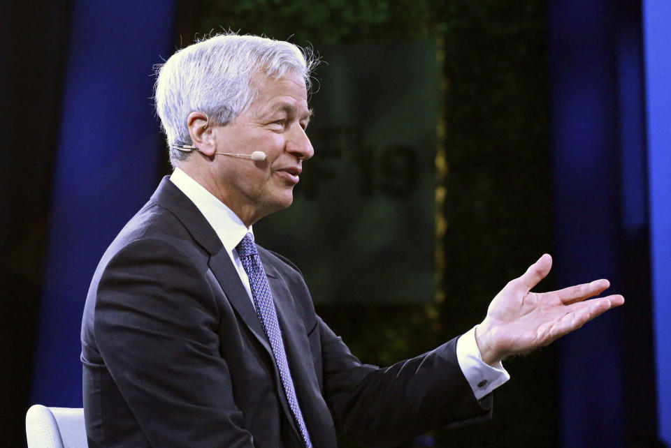 Jamie Dimon, Chairman & CEO of JP Morgan Chase & Co, speaks during the Bloomberg Global Business Forum  in New York on September 25, 2019. (Photo by Kena Betancur / AFP)        (Photo credit should read KENA BETANCUR/AFP via Getty Images)