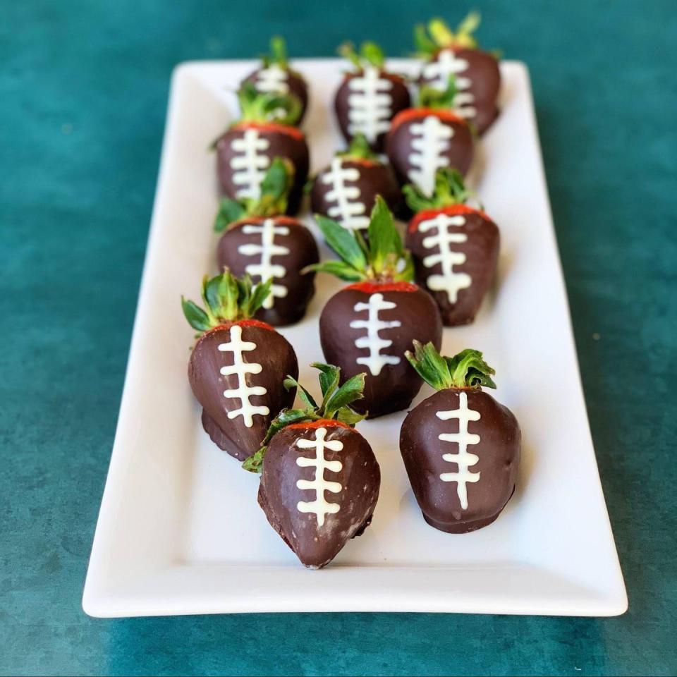 19) Chocolate-Dipped Football Strawberries