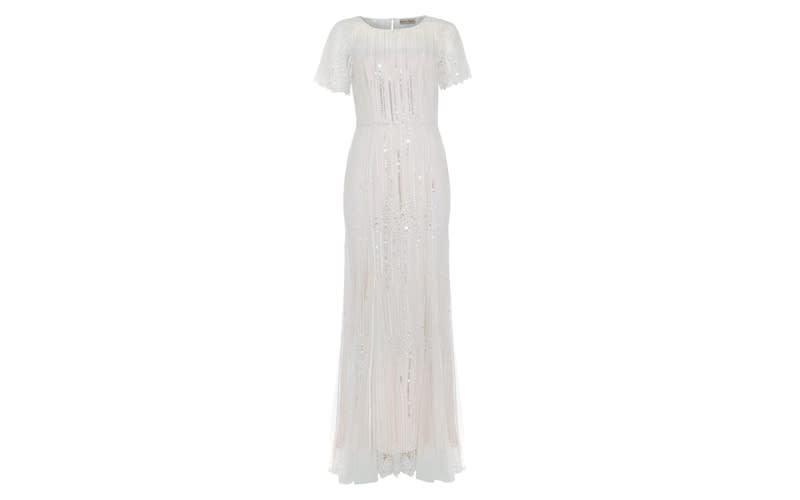 <p>If sequins are a must on your big day, the label’s flapper-style bridal dress deserves trying on. With short scalloped sleeves and a sheer fishtail silhouette, it’s an elegant choice. <a rel="nofollow noopener" href="https://www.phase-eight.com/fcp/product/phase-eight/wedding-dresses/leonora-sequin-embroidered-bridal-dress/205193949" target="_blank" data-ylk="slk:Shop now" class="link "><em>Shop now</em></a>. </p>