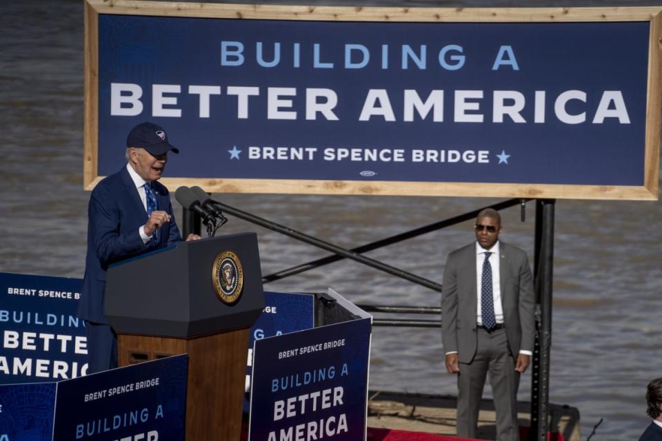 President Joe Biden speaks to a crowd about his economic and infrastructure plans on Jan. 4, 2023, in Covington, Kentucky. (Photo by Michael Swensen/Getty Images)