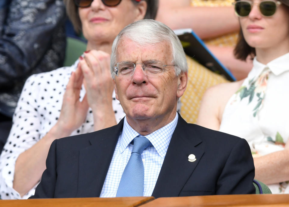 LONDON, ENGLAND - JULY 11: John Major attends day ten of the Wimbledon Tennis Championships at All England Lawn Tennis and Croquet Club on July 11, 2019 in London, England. (Photo by Karwai Tang/Getty Images)