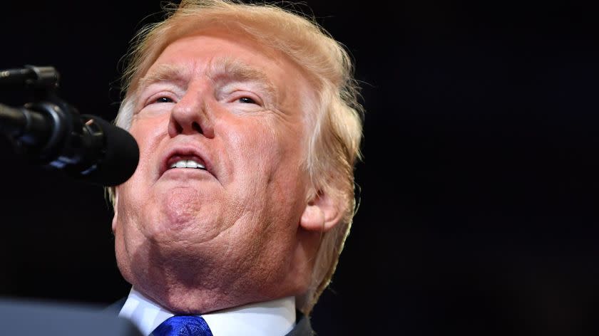 US President Donald Trump speaks during a "Make America Great Again" rally at the Las Vegas Convention Center in Las Vegas, Nevada on September 20, 2018. - Trump challenged the accuser of Supreme Court nominee Brett Kavanaugh for the first time on September 21, 2018, demanding she provide evidence that he sexually assaulted her when they were both teenagers. "I have no doubt that, if the attack on Dr. Ford was as bad as she says, charges would have been immediately filed with local Law Enforcement Authorities by either her or her loving parents. I ask that she bring those filings forward so that we can learn date, time, and place!" (Photo by MANDEL NGAN / AFP)MANDEL NGAN/AFP/Getty Images ** OUTS - ELSENT, FPG, CM - OUTS * NM, PH, VA if sourced by CT, LA or MoD **