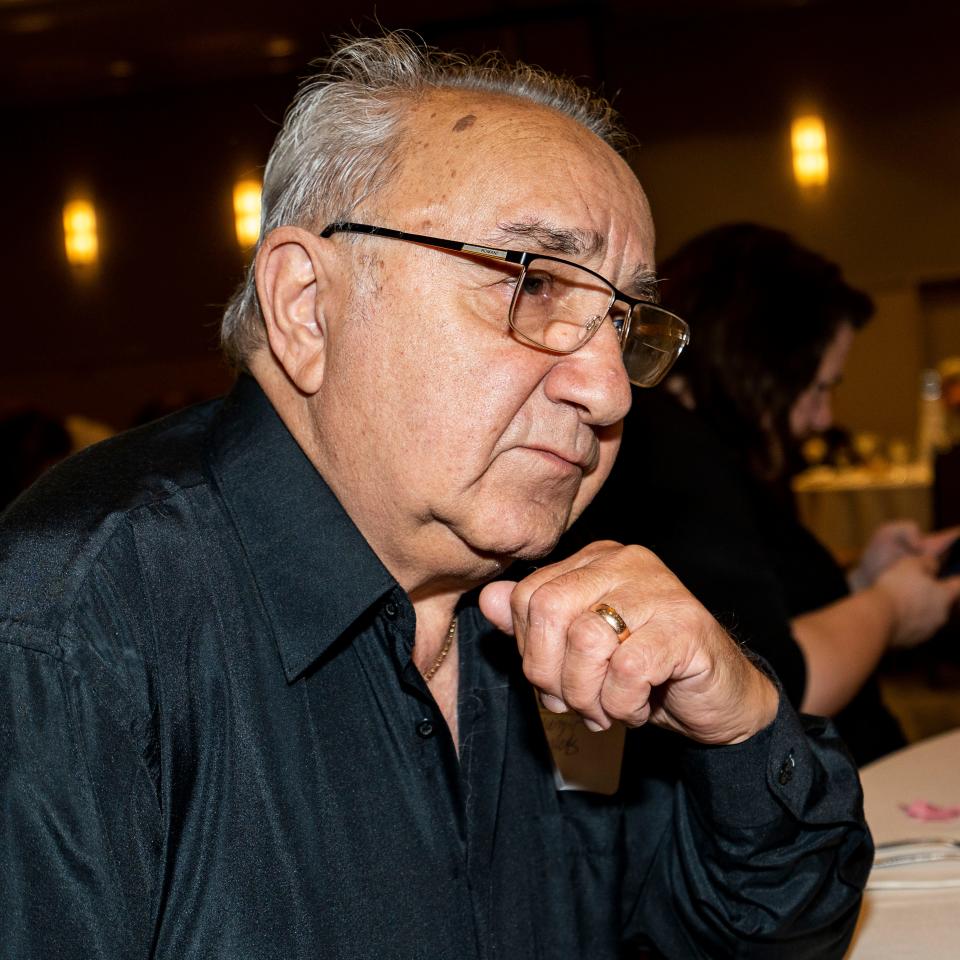 Holocaust survivor Vladimir Kheyfets from Ukraine speaks about his experiences at a dinner that honored local Holocaust survivors and Nathan and Esther Pelz Holocaust Education Resource Center’s (HERC) Speakers Bureau members, survivors and their descendants who speak to school groups, on Thursday September 28, 2023 at the Harry and Rose Samson Family Jewish Community Center in Whitefish Bay, Wis.