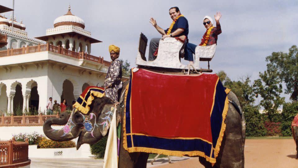 Justice Scalia and Justice Ginsburg pose on an elephant in Rajistan during their tour of India in 1994. - Collection of the Supreme Court of the United States