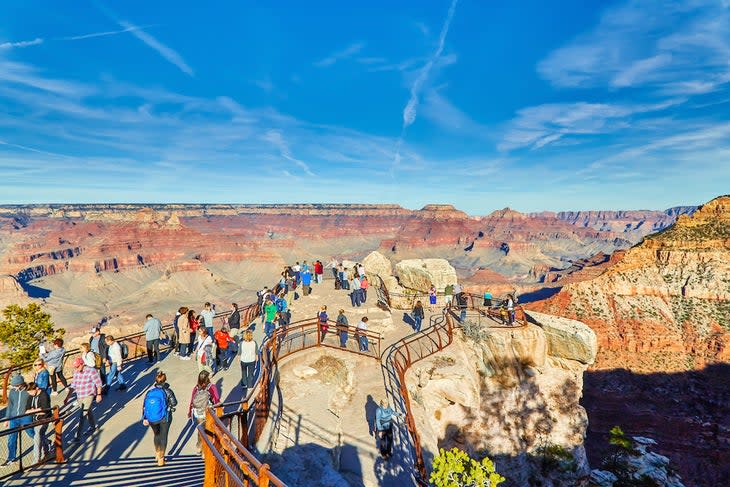 Tourists enjoying the view at Mather Point in Grand Canyon National Park