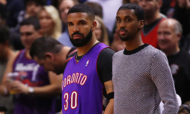 drake and his friend at the nba finals