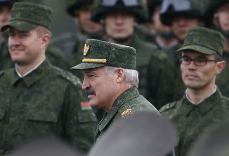 Belarussian President Alexander Lukashenko attends the Zapad 2017 war games at a range near the town of Borisov, Belarus September 20, 2017. REUTERS/Vasily Fedosenko