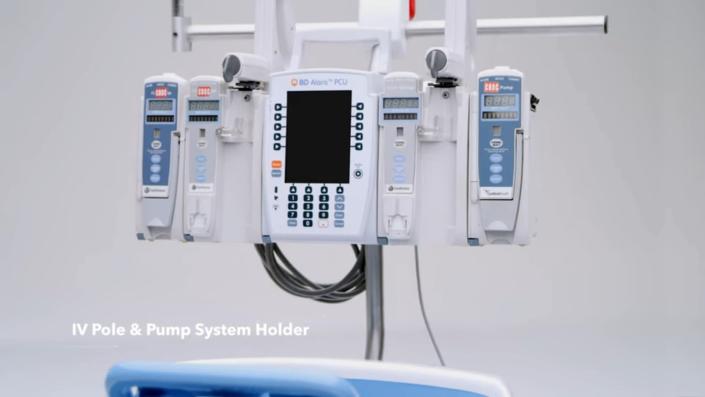 Close-up of the Honda Shogo&#39;s Honda built-in IV Pole and Pump Holder, made for the convenience of the patients.