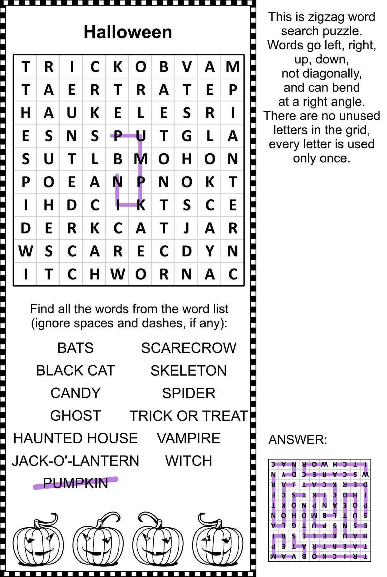 halloween zig zag word search puzzle