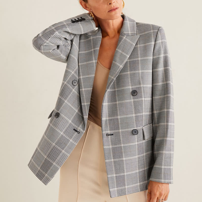 <a rel="nofollow noopener" href="https://go.redirectingat.com?id=86205X1579268&xs=1&url=https%3A%2F%2Fshop.mango.com%2Fus%2Fwomen%2Fjackets-blazers%2Fcheck-structured-blazer_31043736.html%3Fc%3D92%26n%3D1%26s%3Dprendas.familia%253B4%252C304%26utm_source%3D4441350%26utm_medium%3Daffiliate%26utm_campaign%3DCJ" target="_blank" data-ylk="slk:Check Structured Blazer, Mango, $120;elm:context_link;itc:0;sec:content-canvas" class="link ">Check Structured Blazer, Mango, $120</a>