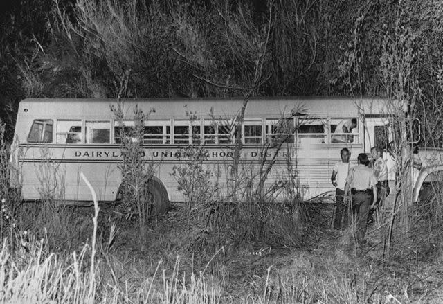 <p>UPI/Bettmann/Getty</p> The Dairyland Union School bus from the kidnapping detailed in 'Chowchilla,' 2023