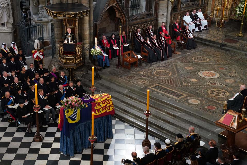 Archbishop of Canterbury, the Most Reverend Justin Welby speaks during the State Funeral of Queen Elizabeth II, held at Westminster Abbey, in London on September 19, 2022. (Photo by Gareth Fuller / POOL / AFP) (Photo by GARETH FULLER/POOL/AFP via Getty Images)