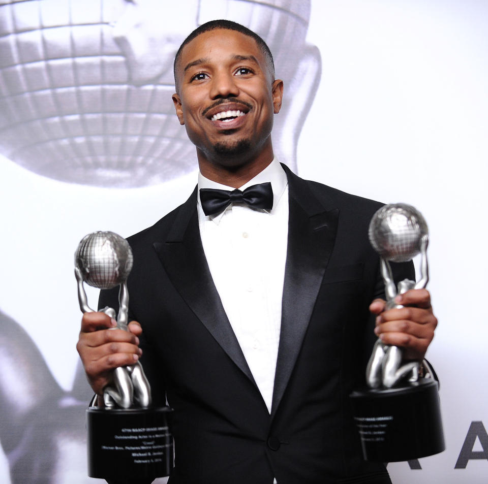 Actor Michael B. Jordan poses in the press room at the 47th NAACP Image Awards.