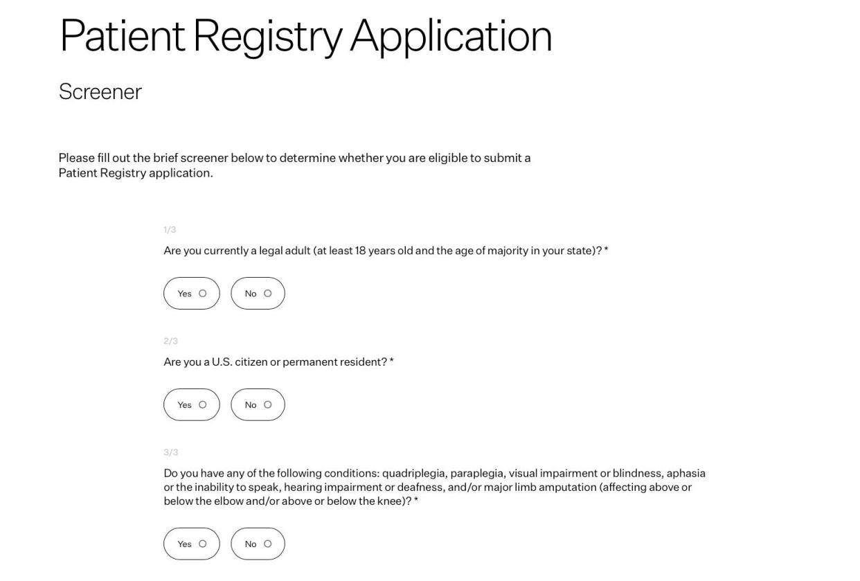 Neuralink's application for its human trials has three screener questions.