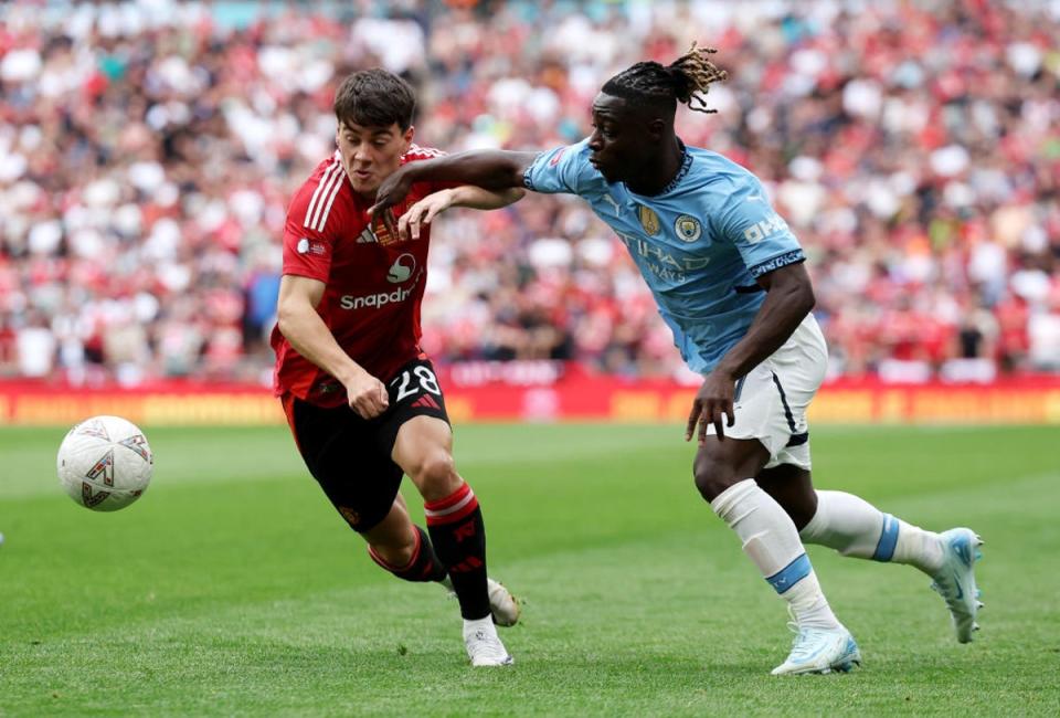 Pellistri was left behind by Bernardo Silva as the Portuguese equalised in the Community Shield (The FA via Getty Images)