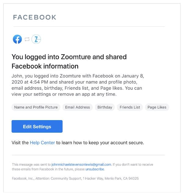 Facebook Will Send Notification for Logins Through Third-Party App