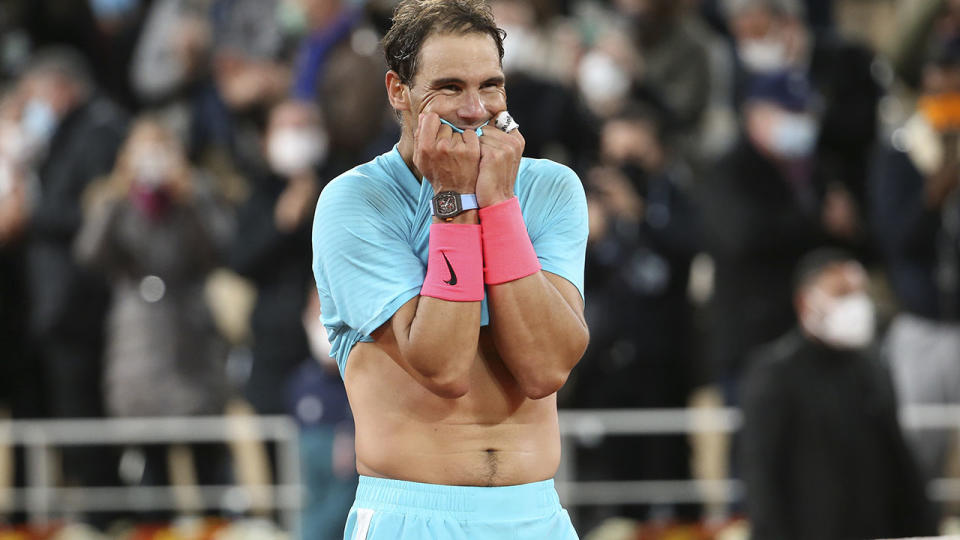 Rafael Nadal, pictured here celebrating after winning the French Open final.