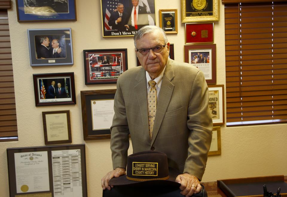 Former Arizona Maricopa County Sheriff Joe Arpaio poses for a portrait after talking about trying to get back the job he lost in 2016 as he announces his 2020 campaign for Maricopa County Sheriff Monday, Aug. 26, 2019, in Fountain Hills, Ariz. (Photo: Ross D. Franklin/AP)