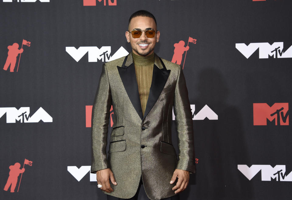 Ozuna llega a la ceremonia de los Premios MTV a los Videos Musicales, el domingo 12 de septiembre de 2021 en el Barclays Center en Nueva York. (Foto por Evan Agostini/Invision/AP)