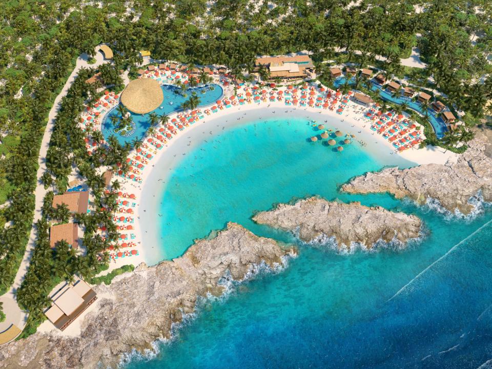 A overhead rendering of Hideaway Beach