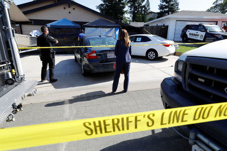 Sheriff's crime scene tape surrounds the house belonging to Joseph James Deangelo, who was arrested for the East Area Rapist/Original Night Stalker/Golden State Killer case in Citrus Heights, California, U.S., April 25, 2018. REUTERS/Fred Greaves