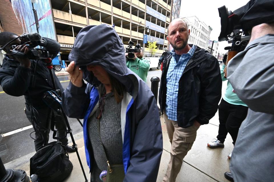 The family of Jack Teixeira arrives at the federal courthouse in Worcester, Mass., at about noon on Thursday.