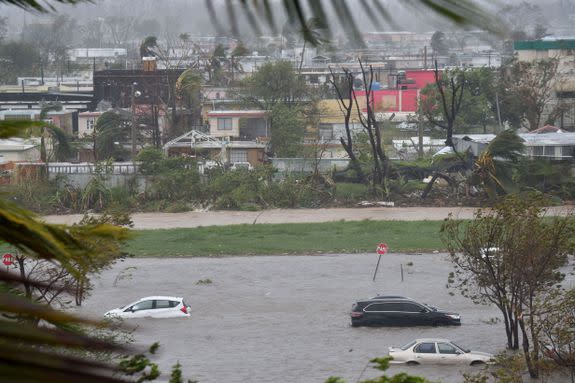 A parking lot is flooded near Roberto Clemente Coliseum in San Juan, Puerto Rico, on September 20, 2017, during Hurricane Maria.