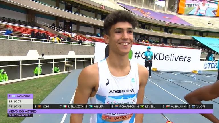 El rafaelino Tomás Mondino, de 16 años y campeón sudamericano, finalizó 16º en los 100 metros llanos.