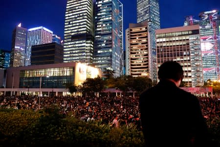 Demonstrators attend a rally ahead of the G20 summit, urging the international community to back their demands for the government to withdraw a the extradition bill in Hong Kong