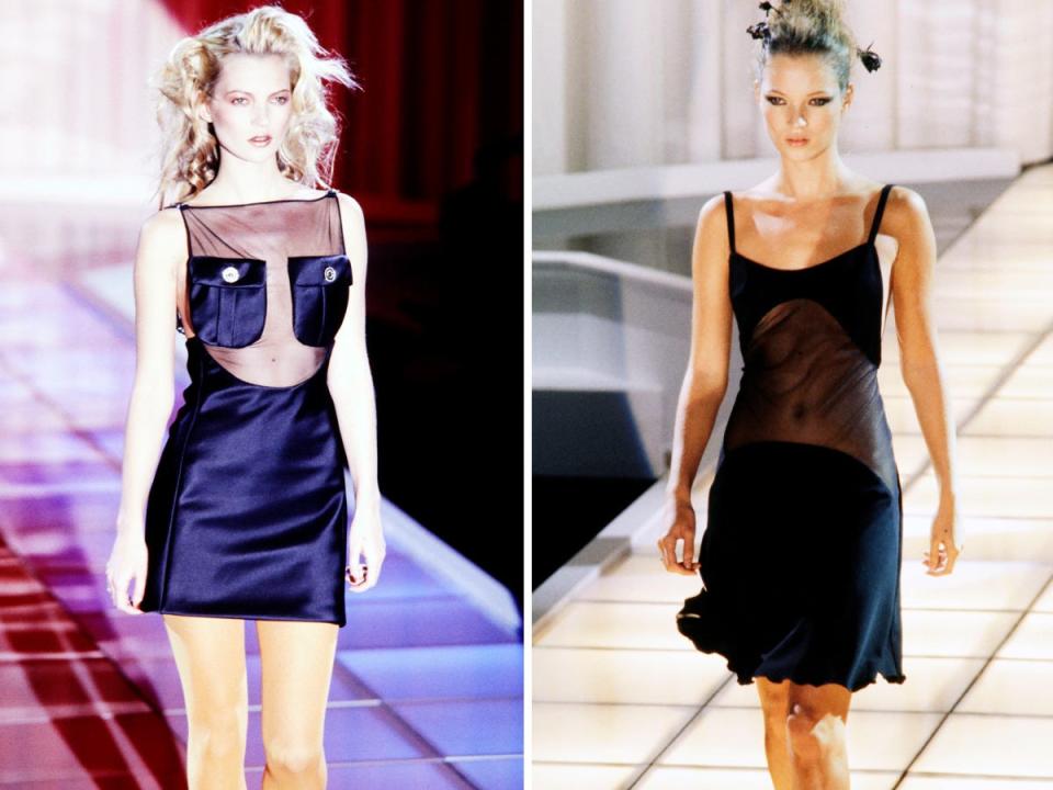 Kate Moss models Versace in 1995 and 1996.