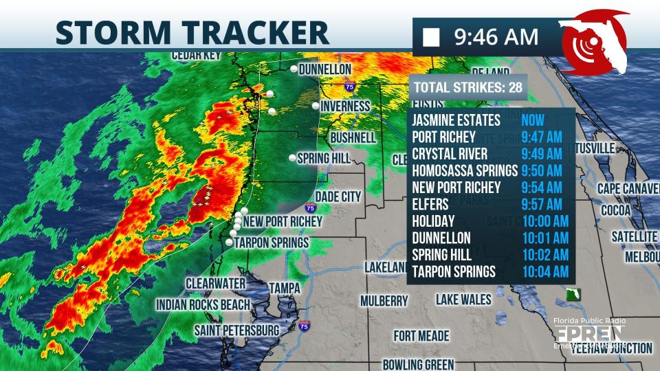 Strong storms are beginning to move onshore along central Florida's Gulf Coast. 9:50 a.m. Dec. 15, 2022.