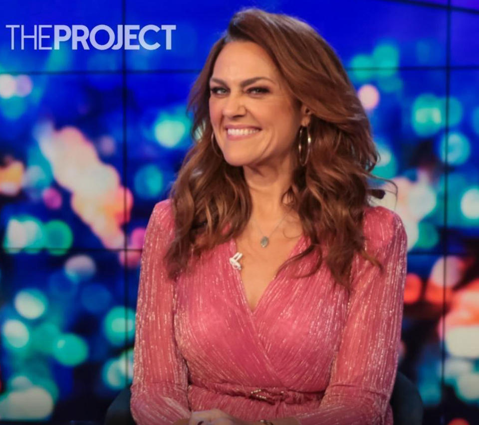 Chrissie Swan wore an affordable dress from Sheike on The Project. Photo: Ten