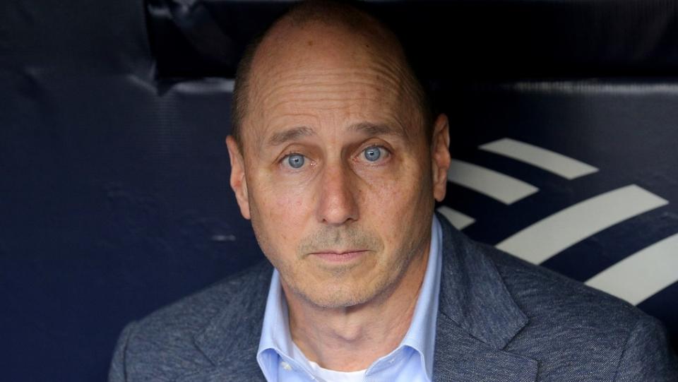 May 3, 2023; Bronx, New York, USA; New York Yankees general manager Brian Cashman speaks to the media before a game against the Cleveland Guardians at Yankee Stadium.