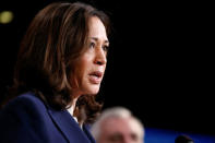 Senator Kamala Harris (D-CA) speaks about the Senate Intelligence Committee findings and recommendations on threats to election infrastructure on Capitol Hill in Washington, U.S., March 20, 2018. REUTERS/Joshua Roberts