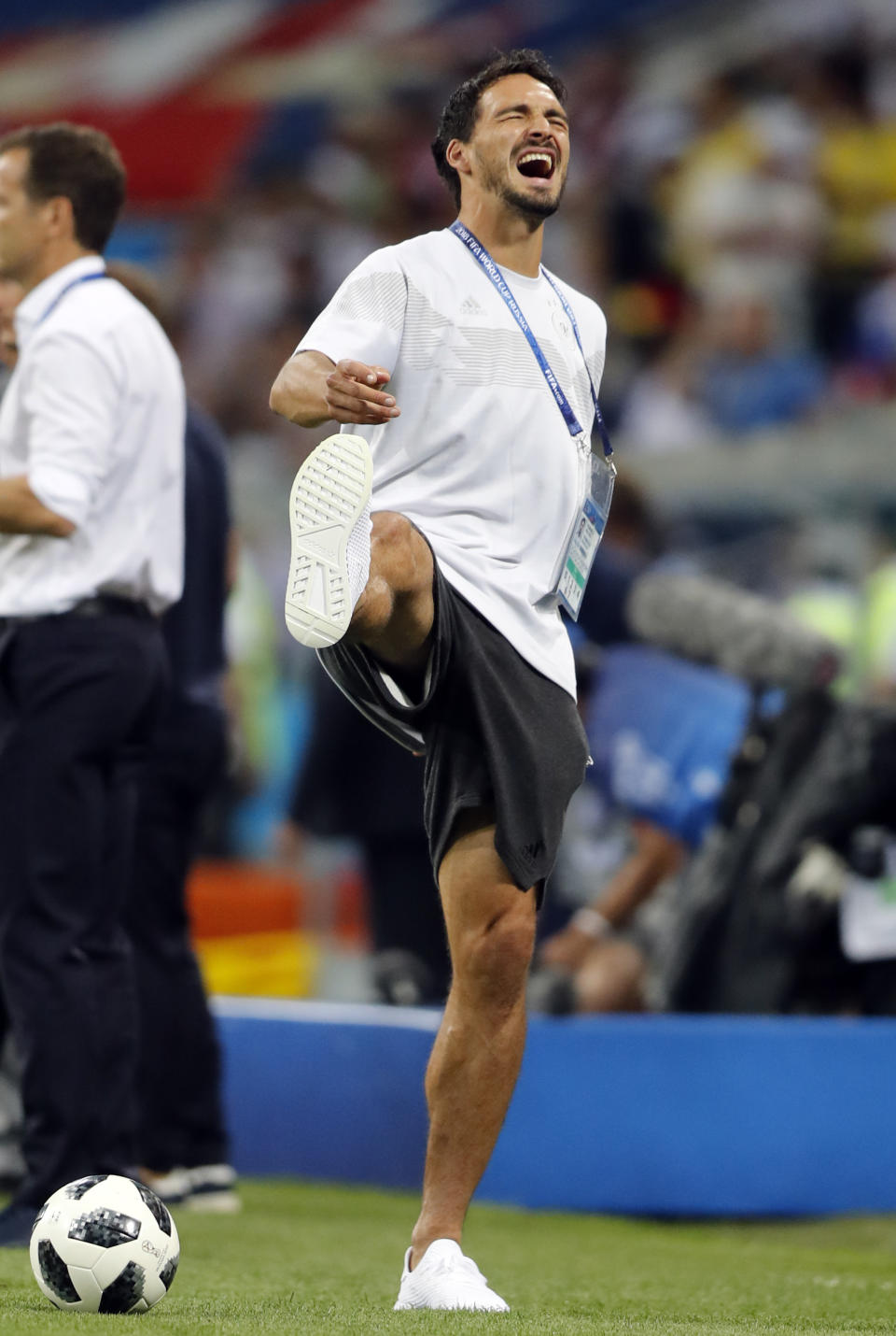 <p>Germany’s Mats Hummels warms up prior to the start of the group F match between Germany and Sweden. </p>