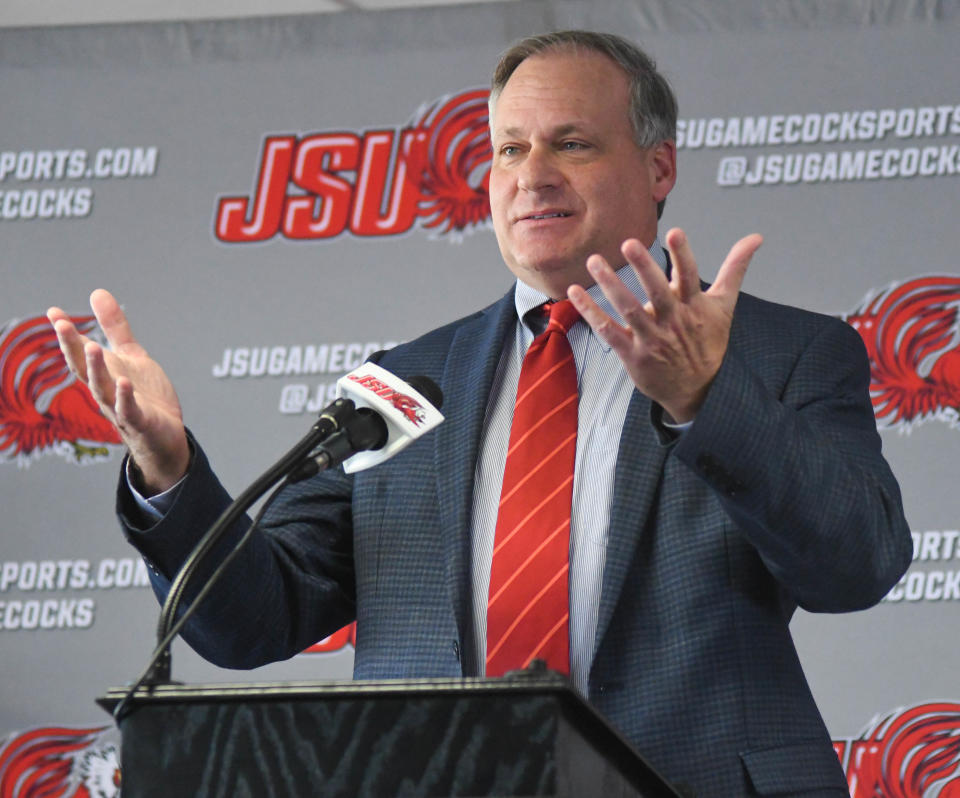 New Jacksonville State head coach addresses the media and JSU community at his introductory press conference on Tuesday, Nov. 30, 2021 in Jacksonville, Alabama.