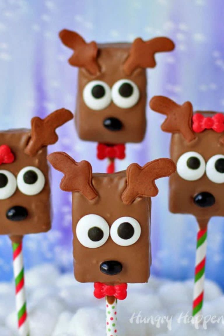 Chocolate Rice Krispies Treat Reindeer Pops