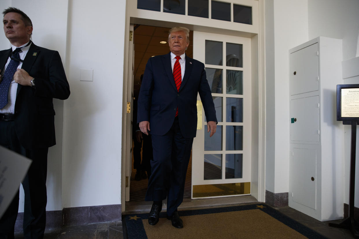 President Donald Trump arrives for an event to honor the 2019 Stanley Cup Champion St. Louis Blues, in the Rose Garden of the White House, Tuesday, Oct. 15, 2019, in Washington. (Photo: ASSOCIATED PRESS)