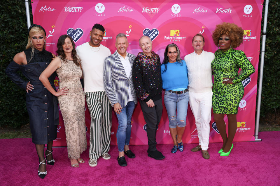 Naomi Smalls, Barnaby Murff, Jeffrey Bowyer-Chapman, Ross Mathews, Fenton Bailey, Michelle Visage, Carson Kressley, and Mayhem Miller at World of Wonder’s House of Love x ExtraOrdinary Families Event held on September 22, 2022 in Los Angeles, California.