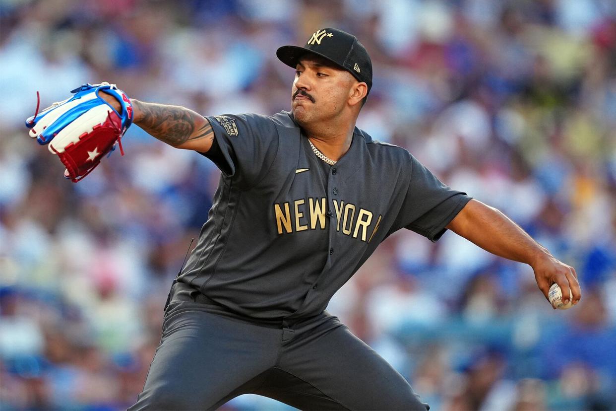 Nestor Cortes #65 of the New York Yankees pitches during the 92nd MLB All-Star Game presented by Mastercard at Dodger Stadium on Tuesday, July 19, 2022 in Los Angeles, California.