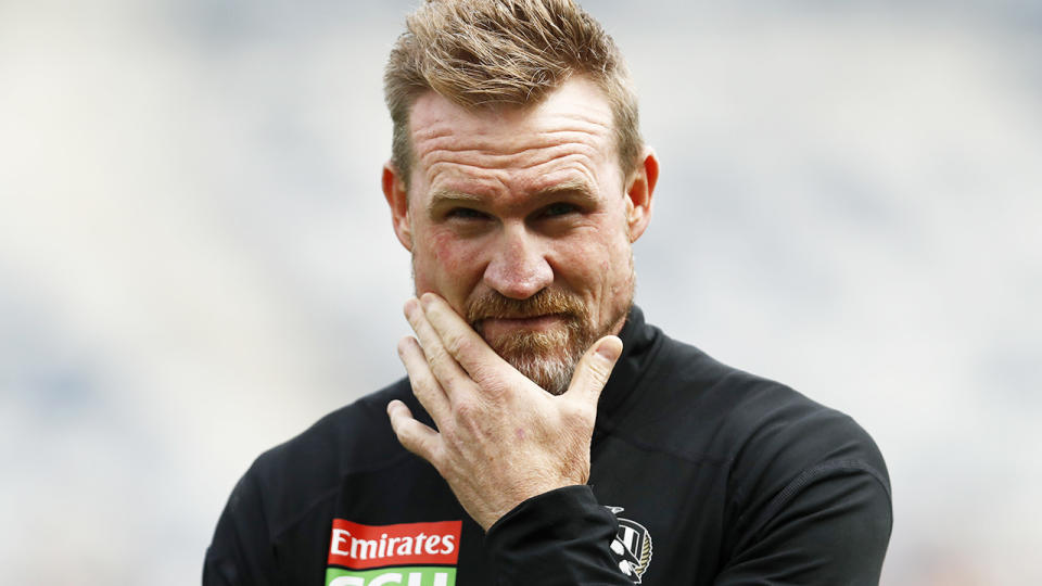 Nathan Buckley has spoken out for the first time since former club president Eddie McGuire stepped down from the position in February. (Photo by Darrian Traynor/Getty Images)