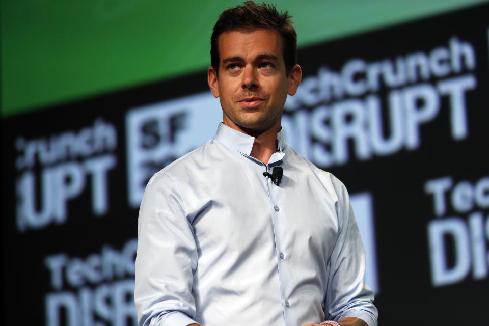 Jack Dorsey, founder of Square and Twitter, speaks on stage during day one of TechCrunch Disrupt SF 2012 event at the San Francisco Design Center Concourse in San Francisco, California September 10, 2012. REUTERS/Stephen Lam (UNITED STATES - Tags: BUSINESS SCIENCE TECHNOLOGY)