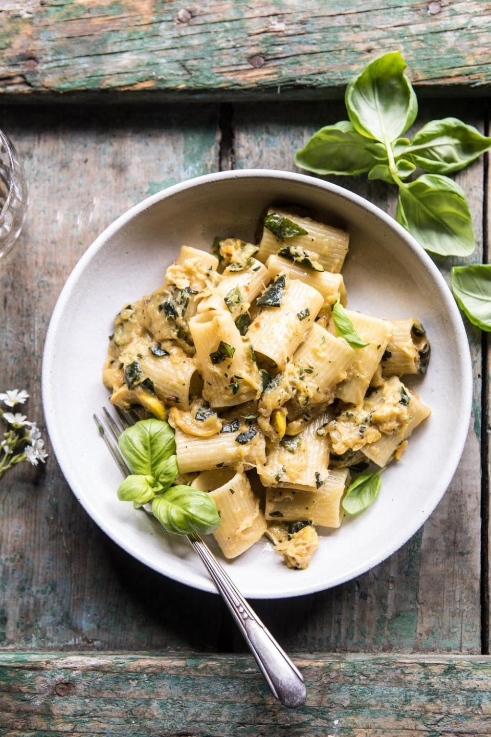 <strong>Get the&nbsp;<a href="https://www.halfbakedharvest.com/simplest-zucchini-parmesan-pasta/" target="_blank">Simplest Zucchini Parmesan Pasta</a>&nbsp;recipe from Half Baked Harvest</strong>