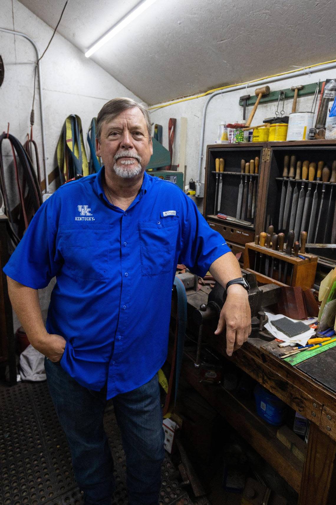 Steve Auvenshine of Bourbon County has made knives for several popular movies like “Jurassic World: Dominion”, the “Jumanji” franchise, and “Star Trek” series. Steve has also specialized in training actors on the use of weaponry. He retired from his work as a state trooper detective and as part of an anti-terrorism task force with the FBI.