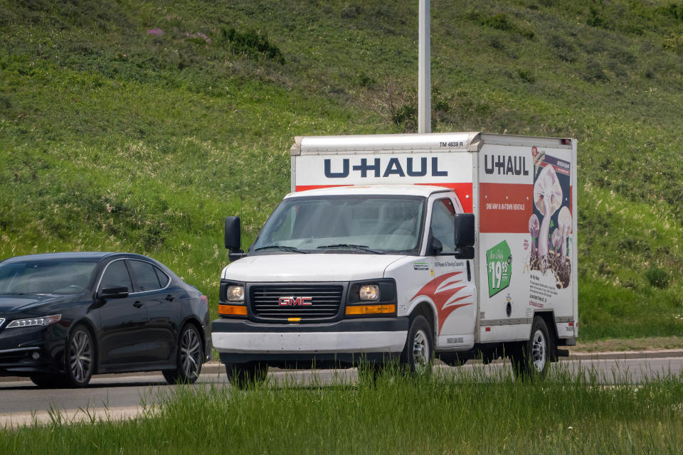 U Haul driving on a highway