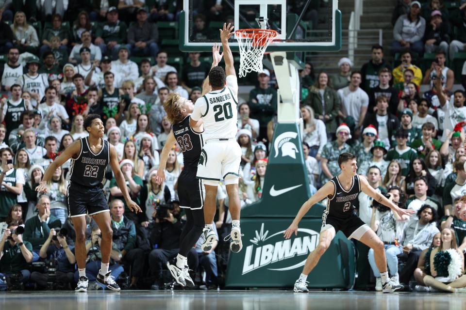 Michigan State guard Nick Sanders shoots the ball in the second half of the 68-50 win over Brown on Saturday, Dec. 10, 2022, at Breslin Center.