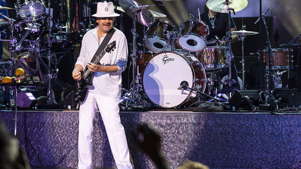 Carlos Santana of Santana performs at Pine Knob Music Theatre on July 05, 2022 in Clarkston, Michigan. / Credit: Scott Legato / Getty Images