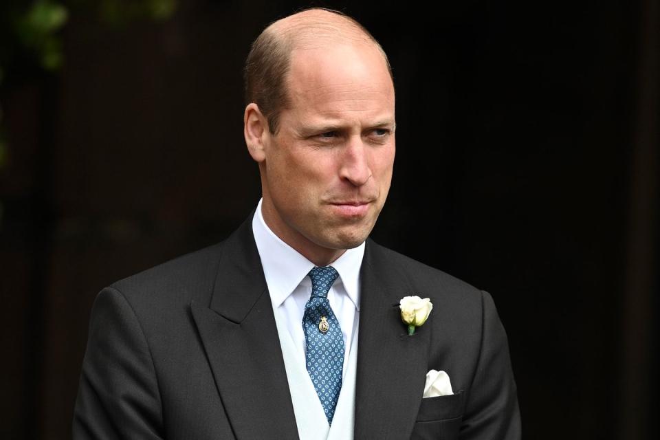<p>Samir Hussein/Samir HusseinWireImage</p> Prince William at the wedding of Hugh Grosvenor, the Duke of Westminster, to Olivia Henson at Chester Cathedral on June 7, 2024