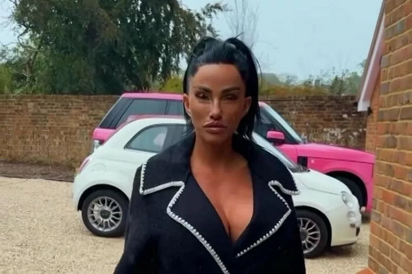 Katie Price outside in a coat